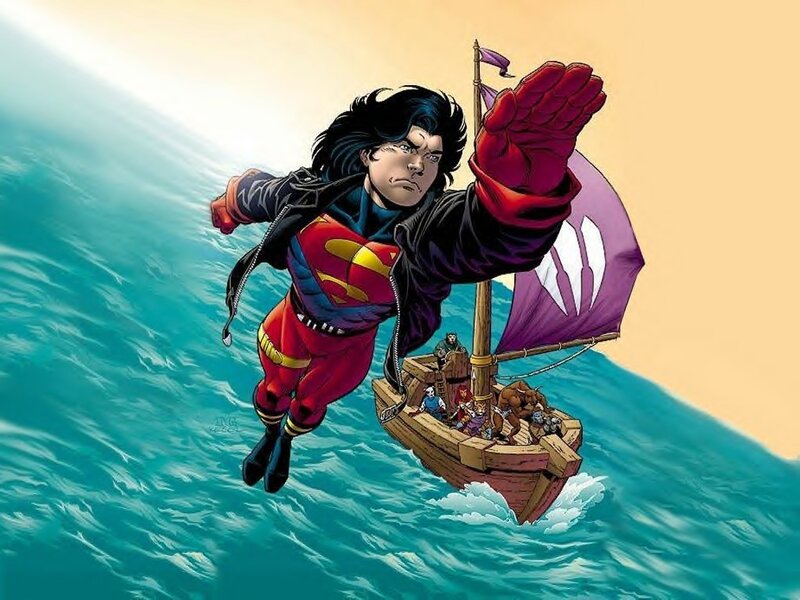 Superman flying over a ship