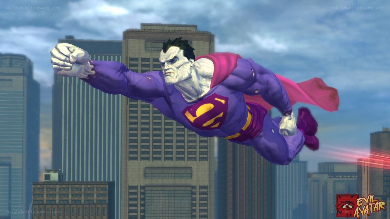 Superman flying over city