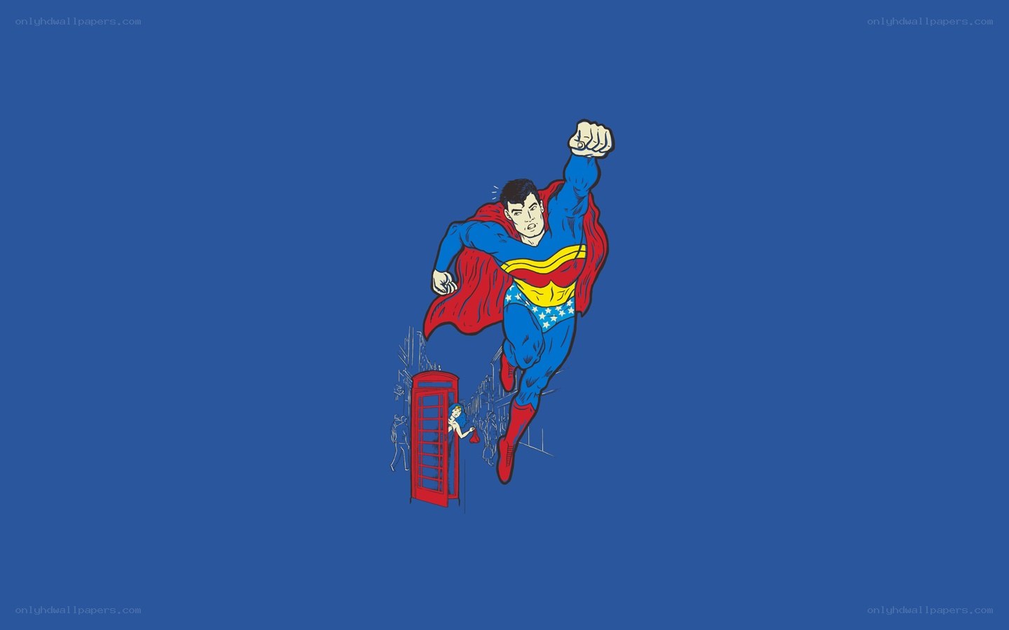 Superman flying over city