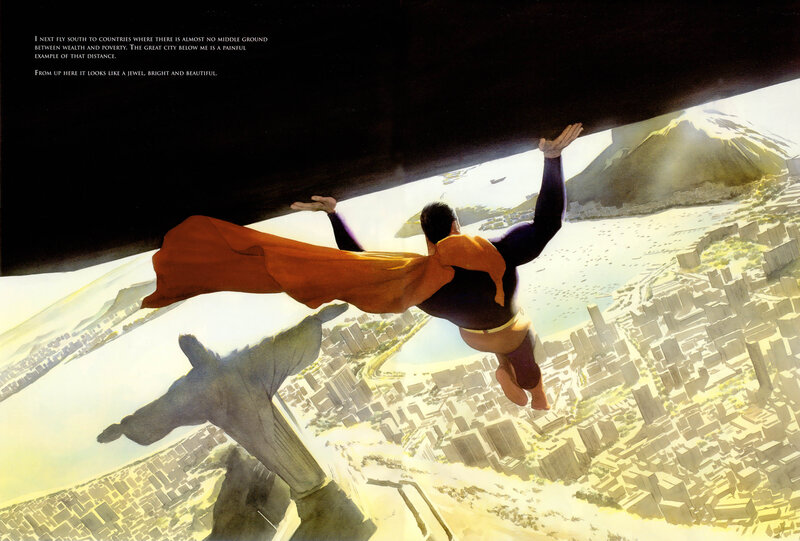 Superman Flying over City — Yellow