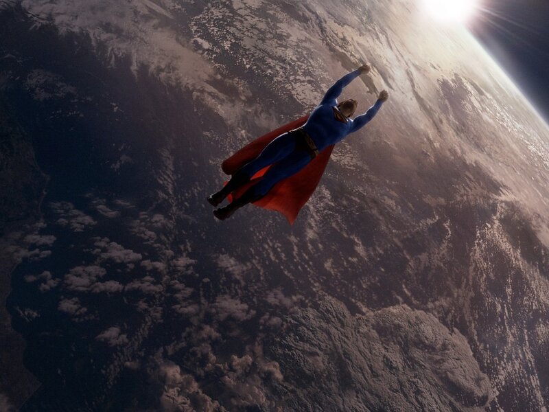 Superman flying over Earth