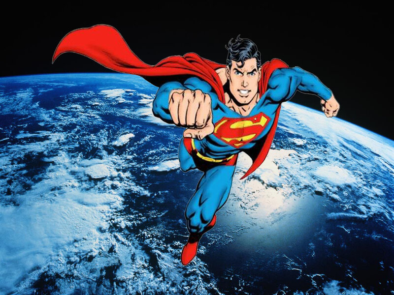 Superman Flying over Earth — Blue, Dramatic, Comic