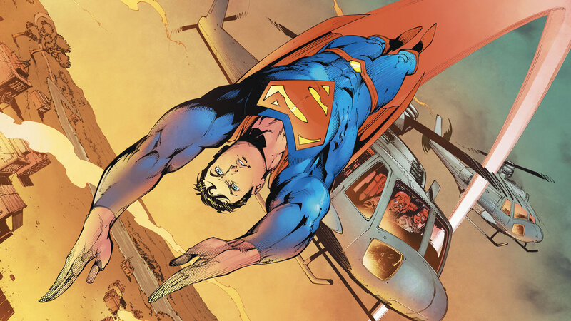 Superman Flying over Helicopter