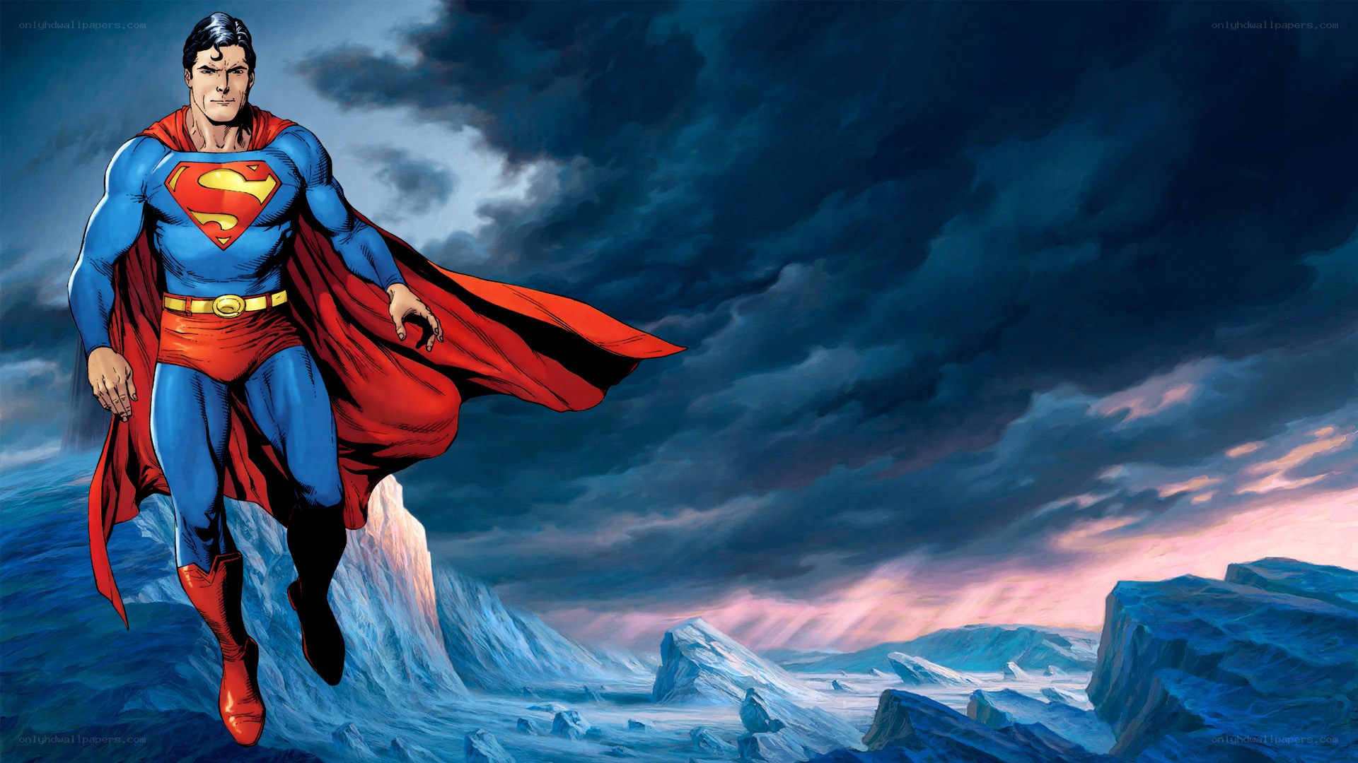 Superman flying over ice