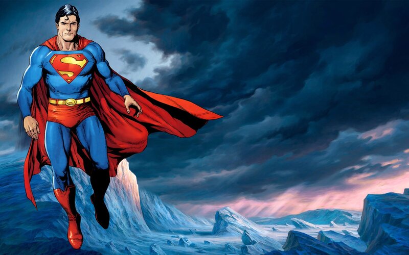 Superman Flying over Ice — Blue, Dramatic, Night, Comic