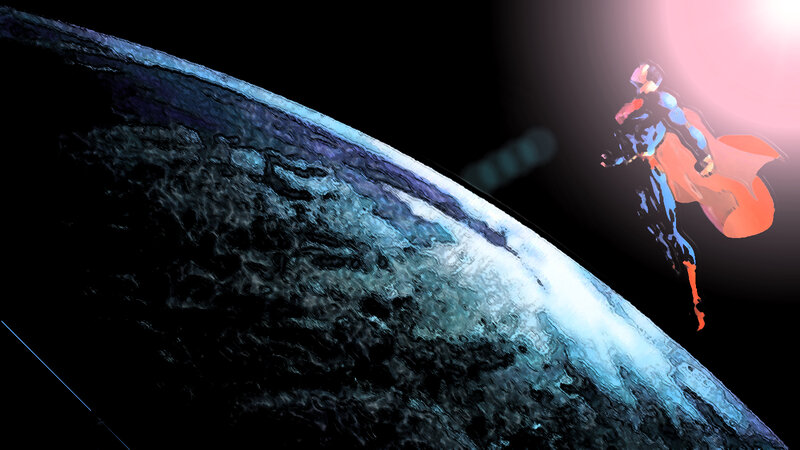 Superman Flying over Planet