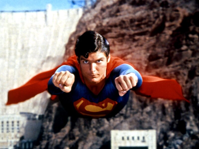 Superman Flying — Red, Dramatic, Afternoon