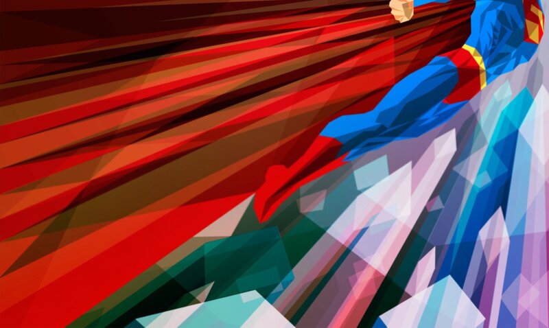 Superman Flying — Red, Dramatic, Digital Art, Cape, City