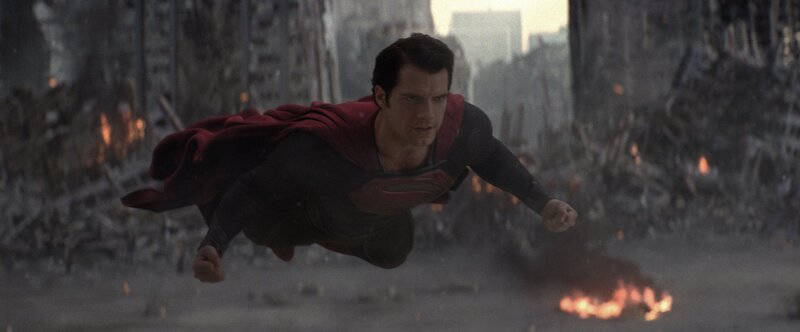 Superman Flying Through Debris — Red