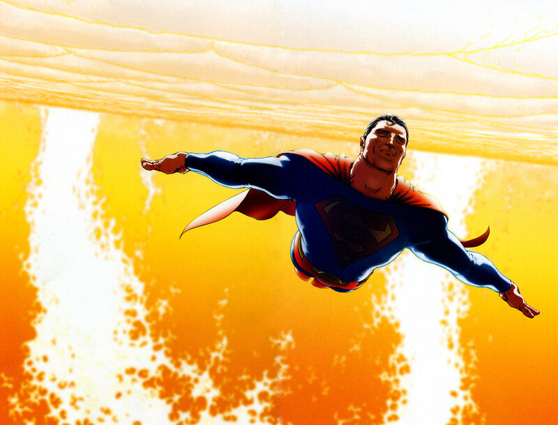 Superman flying through sunlight