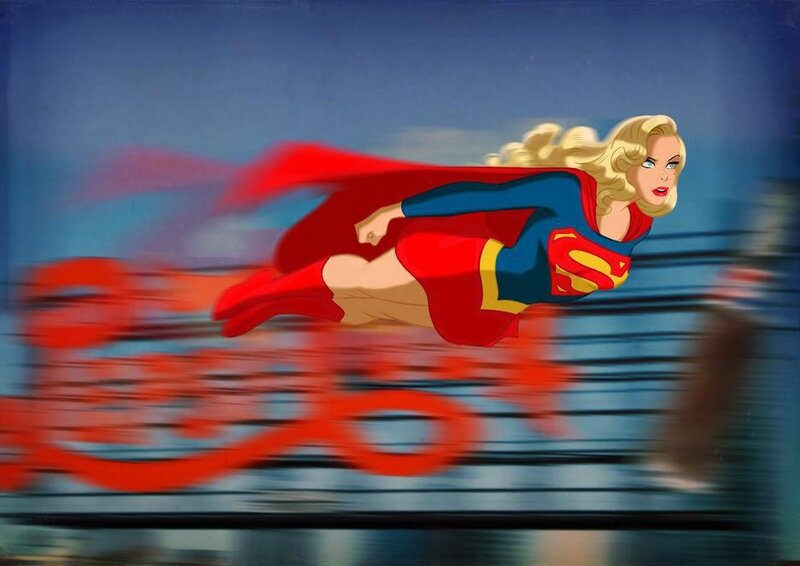 Superman flying through the sky