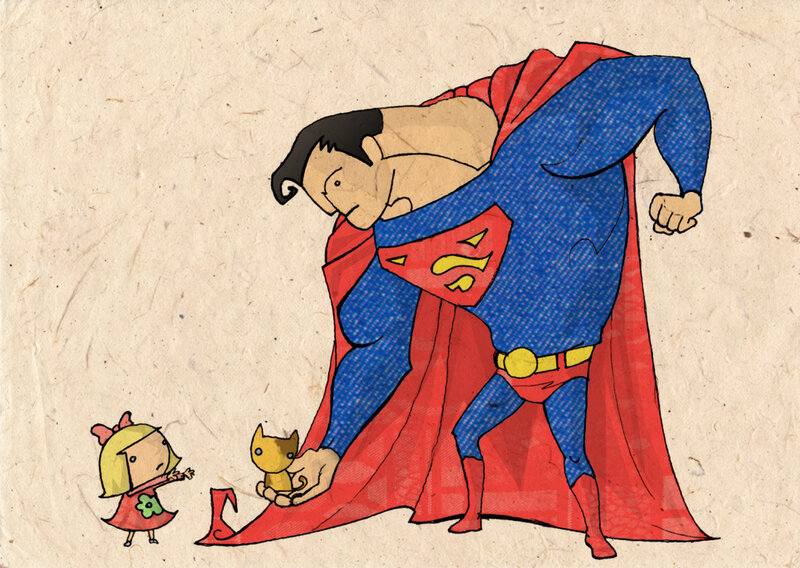 Superman helping a child