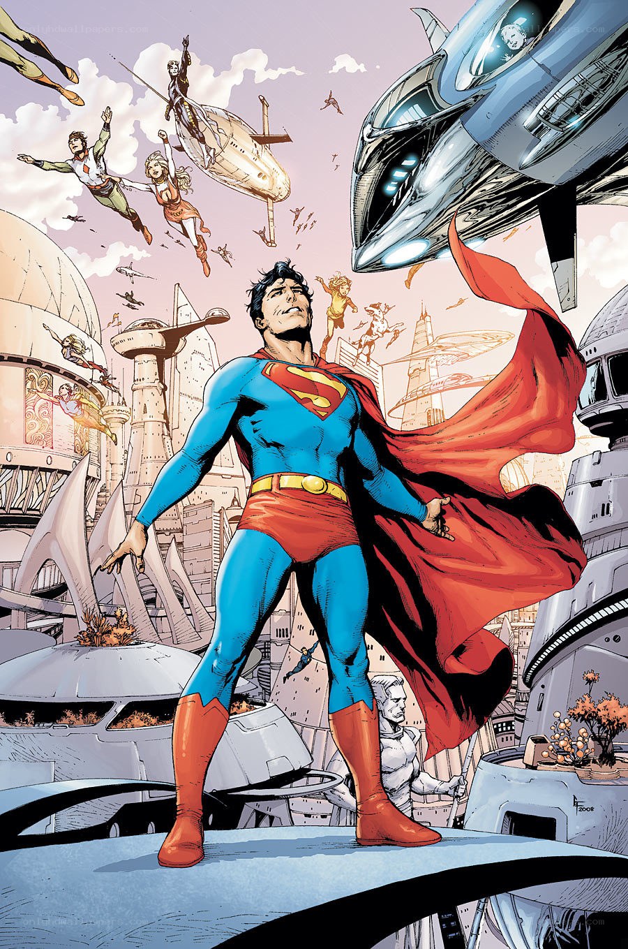 Superman in a futuristic city