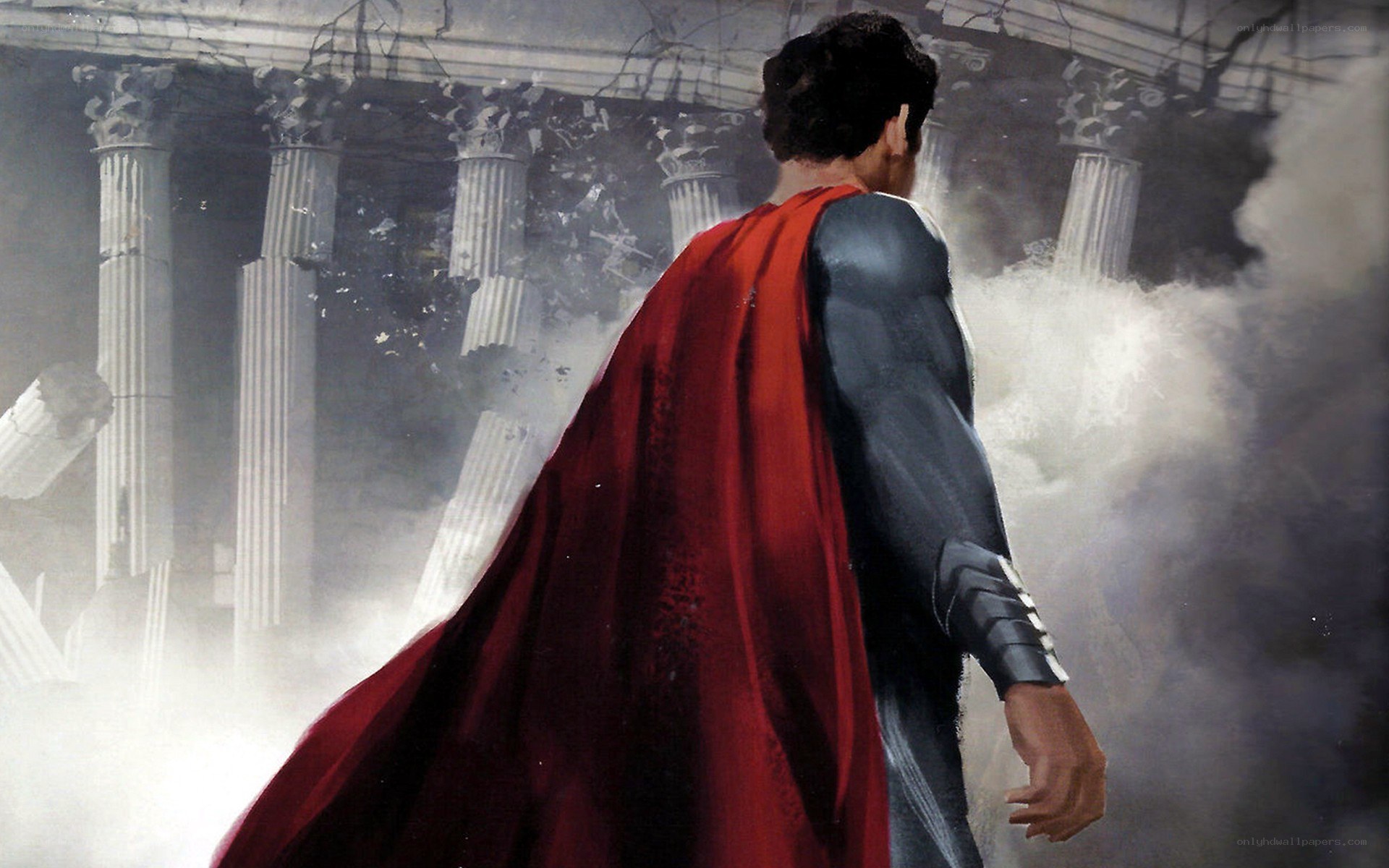 Superman in a ruined temple