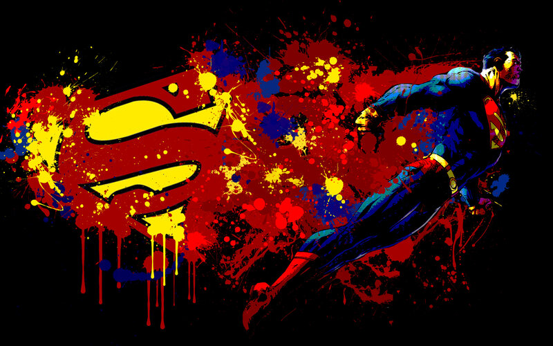 Superman in action with splatter art