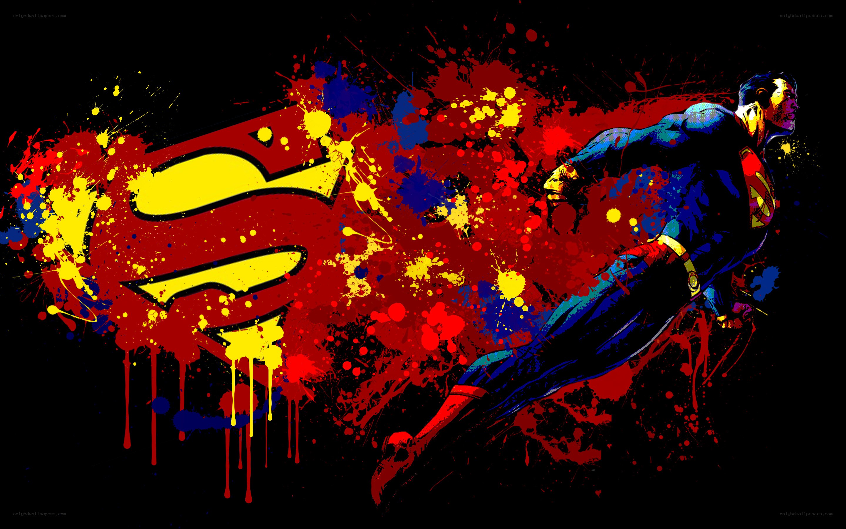 Superman in action with splatter art