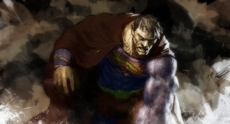 Superman in Battle — Blue, Dramatic, Digital Art
