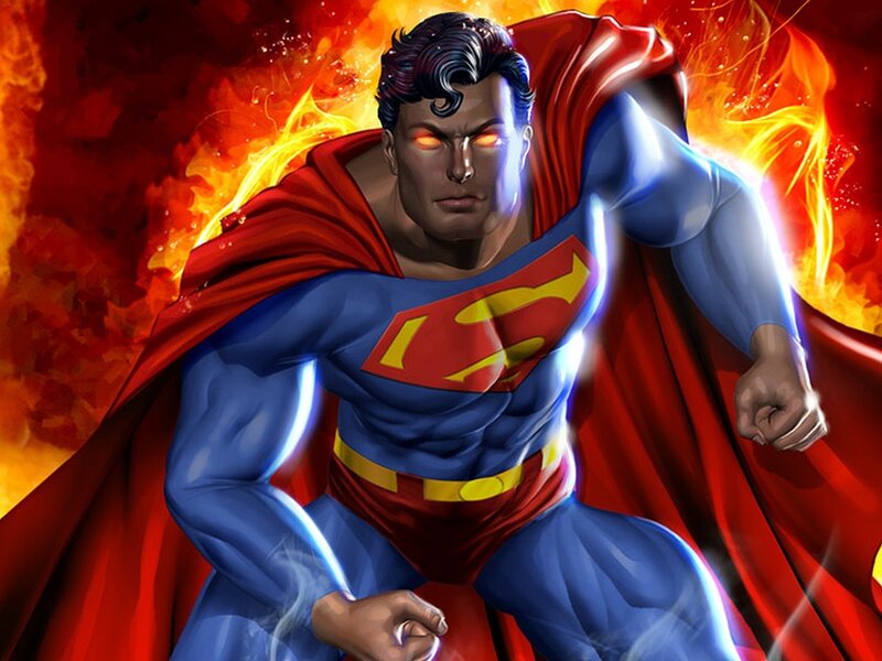 Superman in fiery background