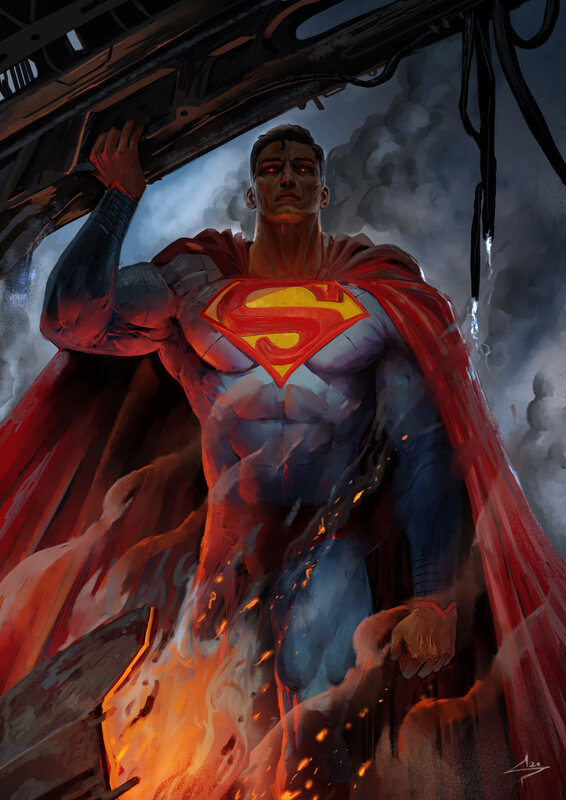 Superman in Flames — Red, Dramatic