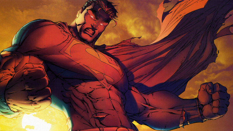 Superman in Red Suit — Dramatic, Sunset, Comic