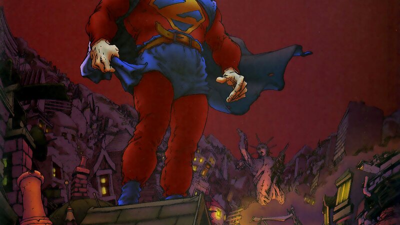 Superman in Ruined City — Red, Dramatic