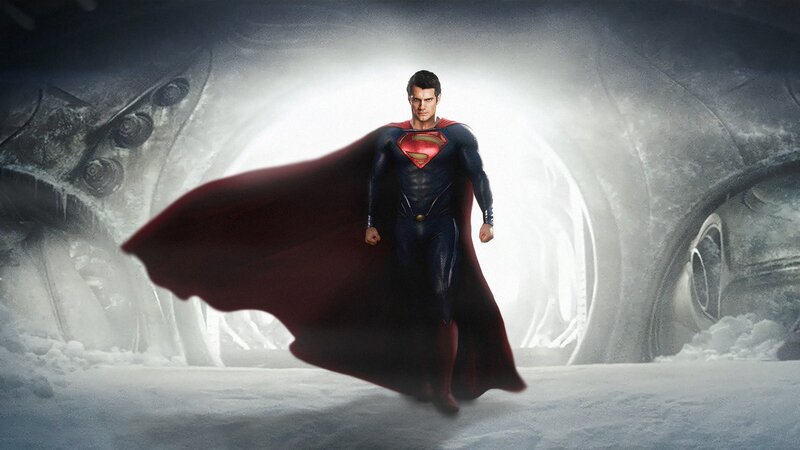 Superman in Snow — Blue, Dramatic, Winter, Digital Art, Cape
