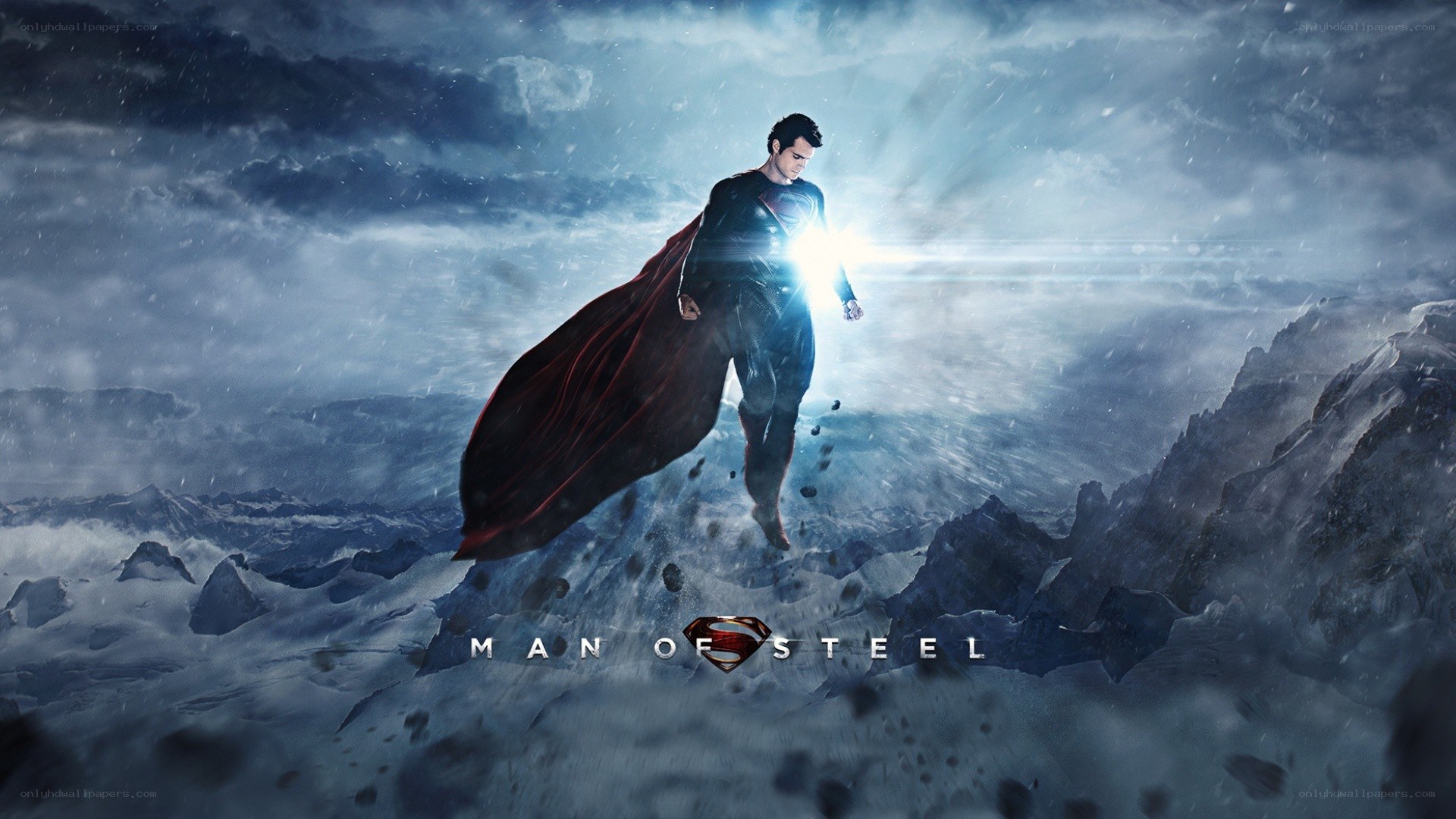 Superman in snowy mountains