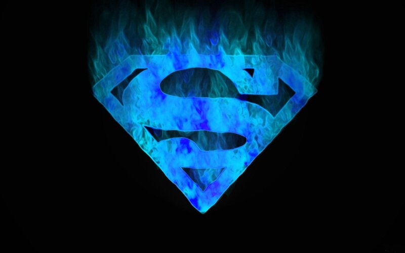 Superman Logo — Blue, Dramatic, Digital Art, Flame, Black