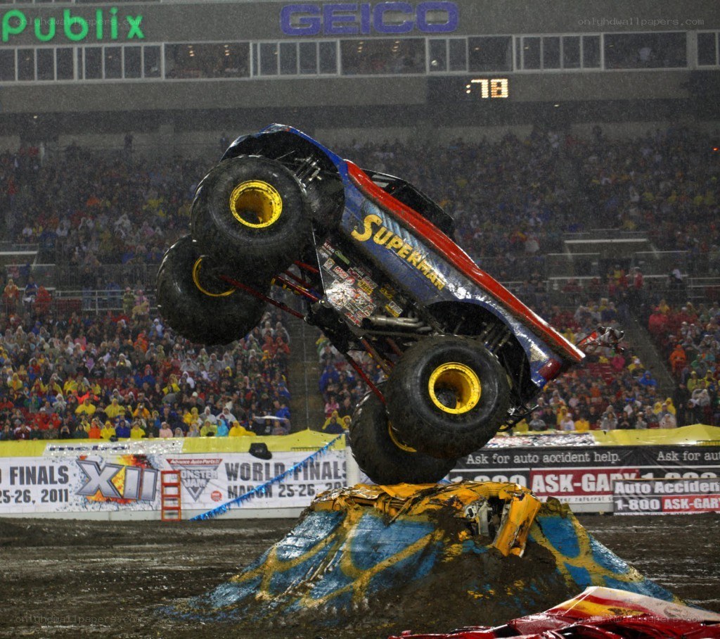 Superman monster truck jumping
