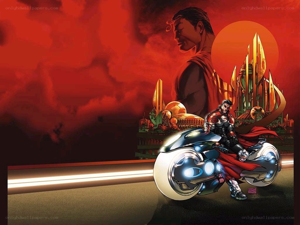 Superman on a futuristic motorcycle