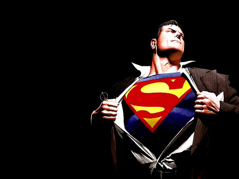 Superman revealing his costume