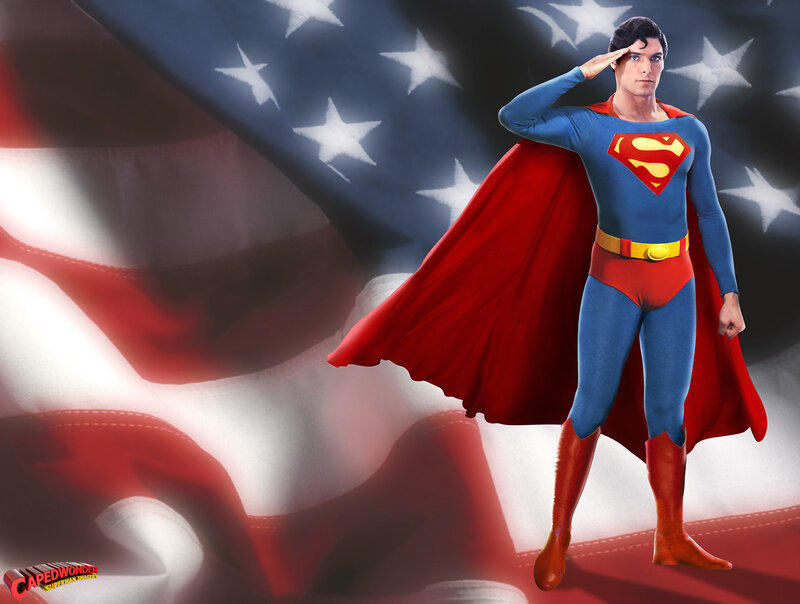 Superman saluting with flag