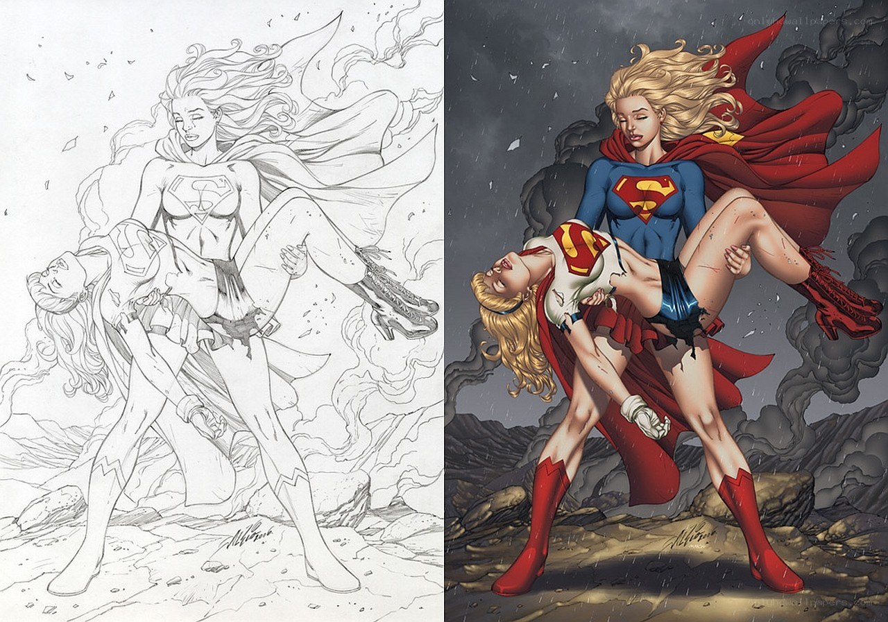 Superman saving Supergirl