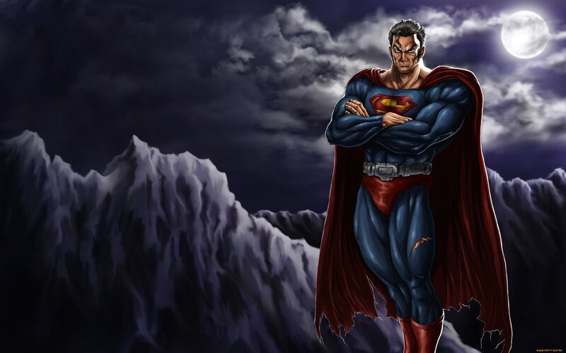 Superman Standing — Blue, Dramatic, Night