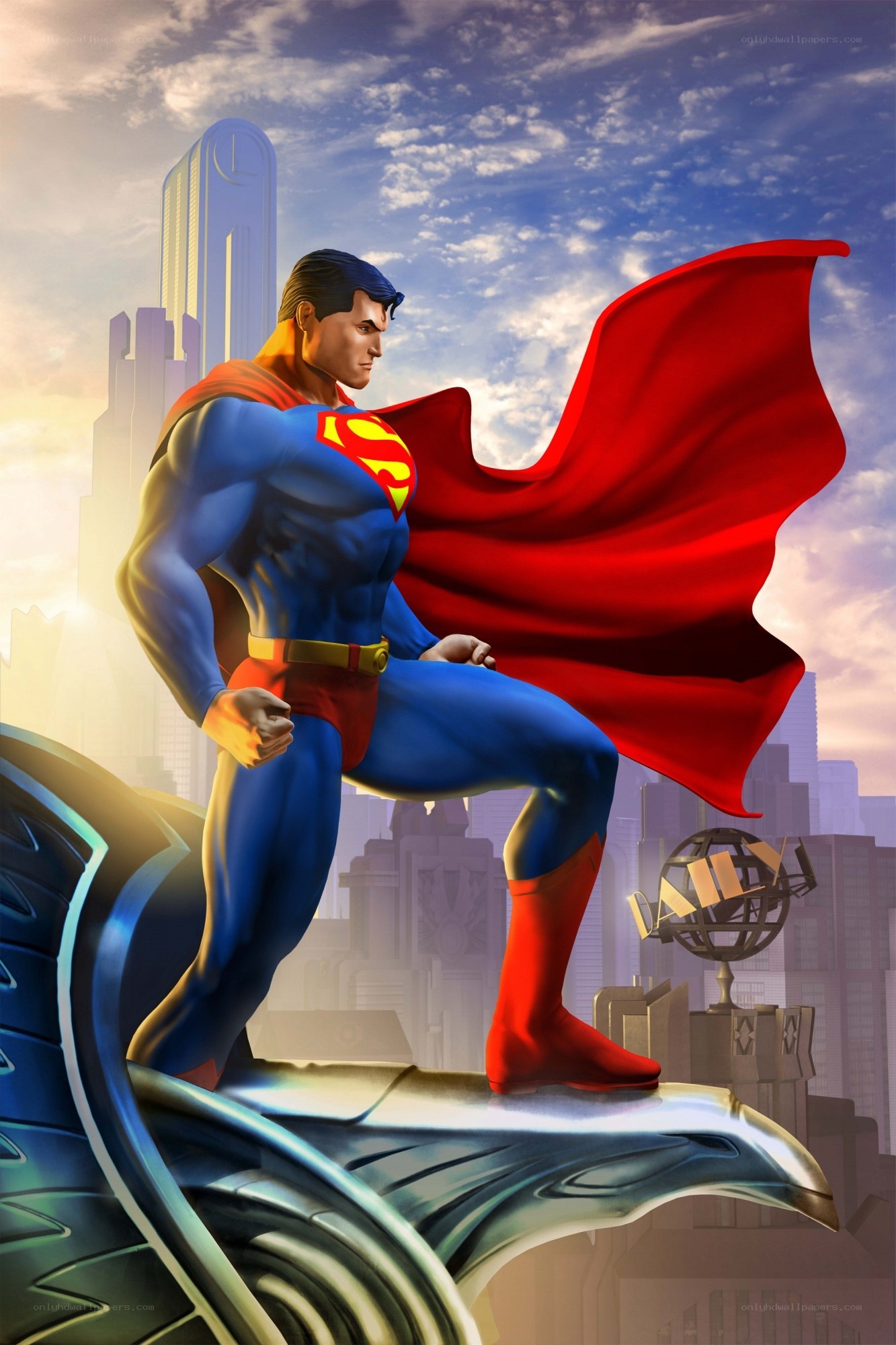 Superman stands over city