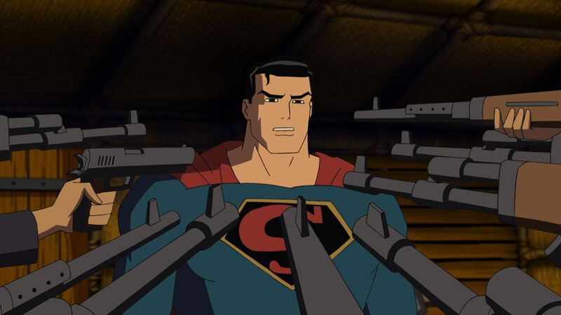 Superman surrounded by guns