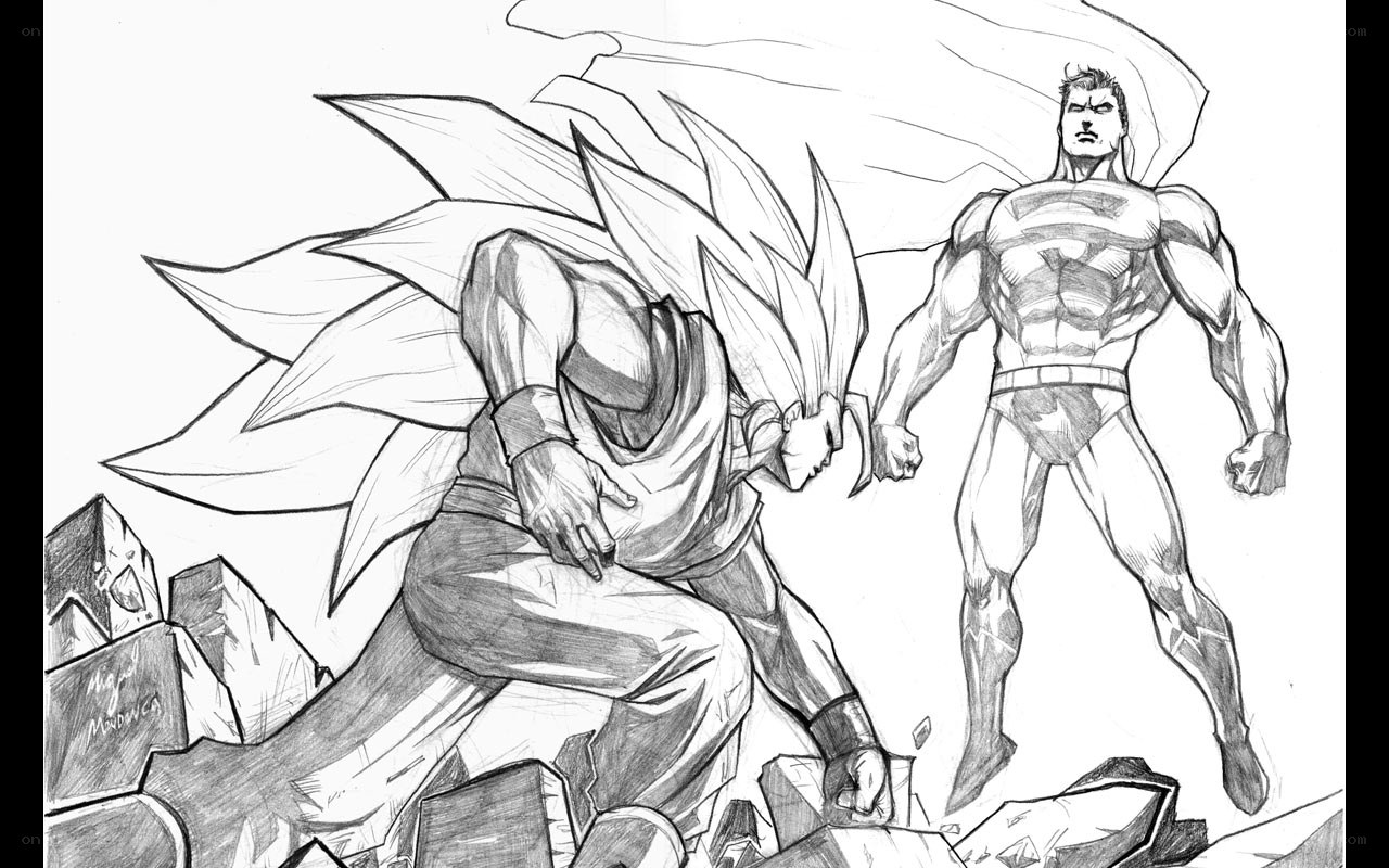 Superman vs Goku battle sketch