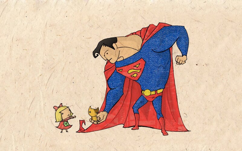 Superman with Child and Cat — Blue