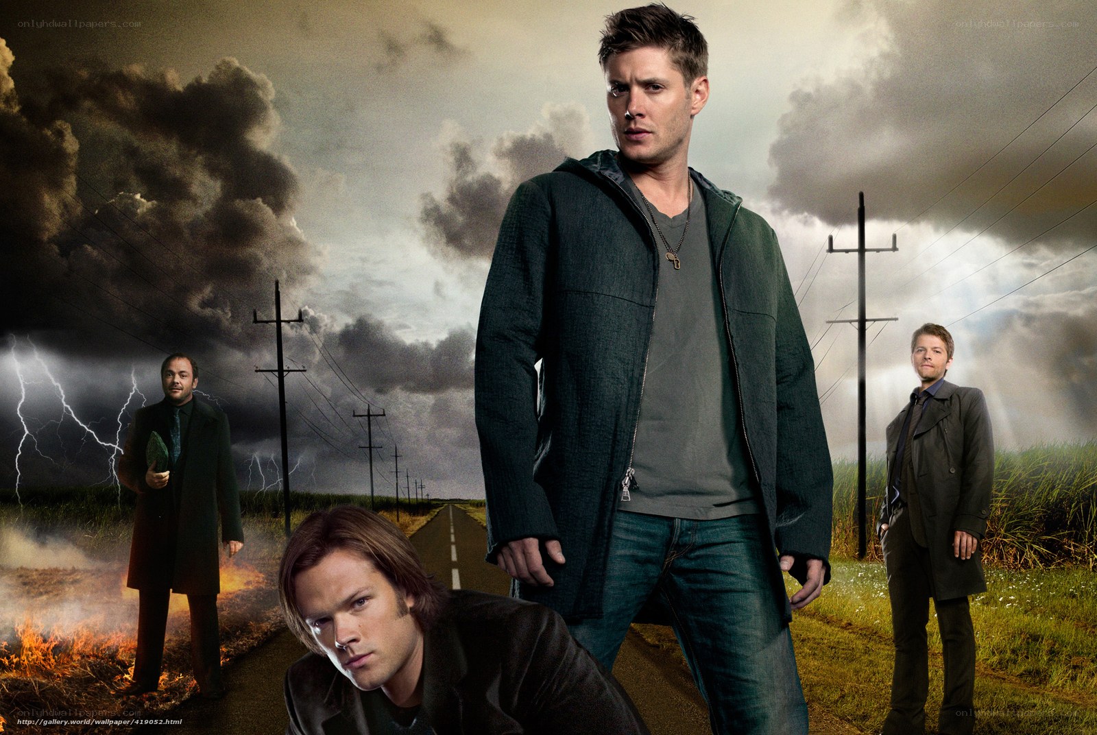 Supernatural cast on a stormy road