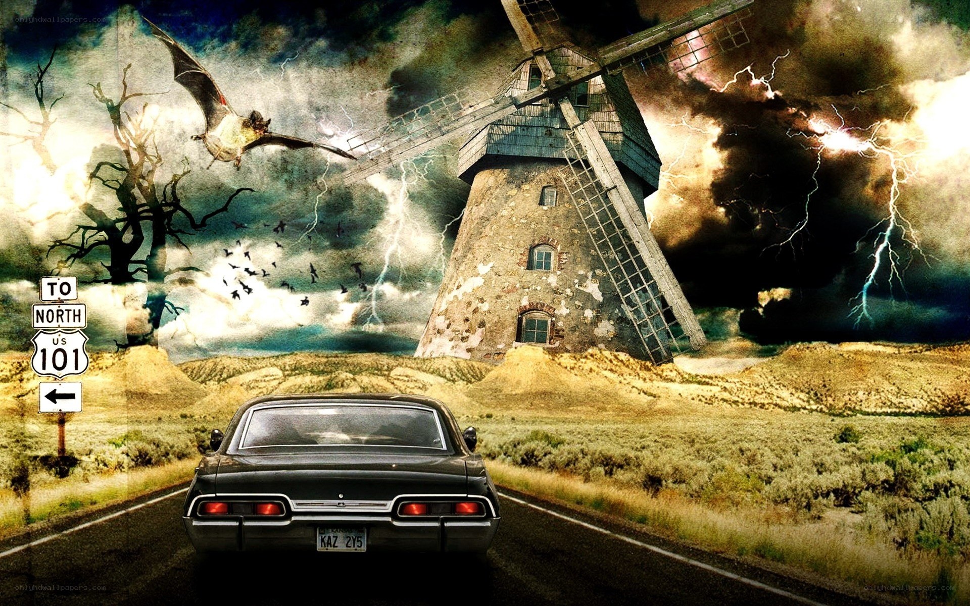 Supernatural road trip scene