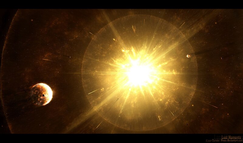 Supernova Explosion — Yellow, Dramatic, Digital Art, Planet, Asteroids