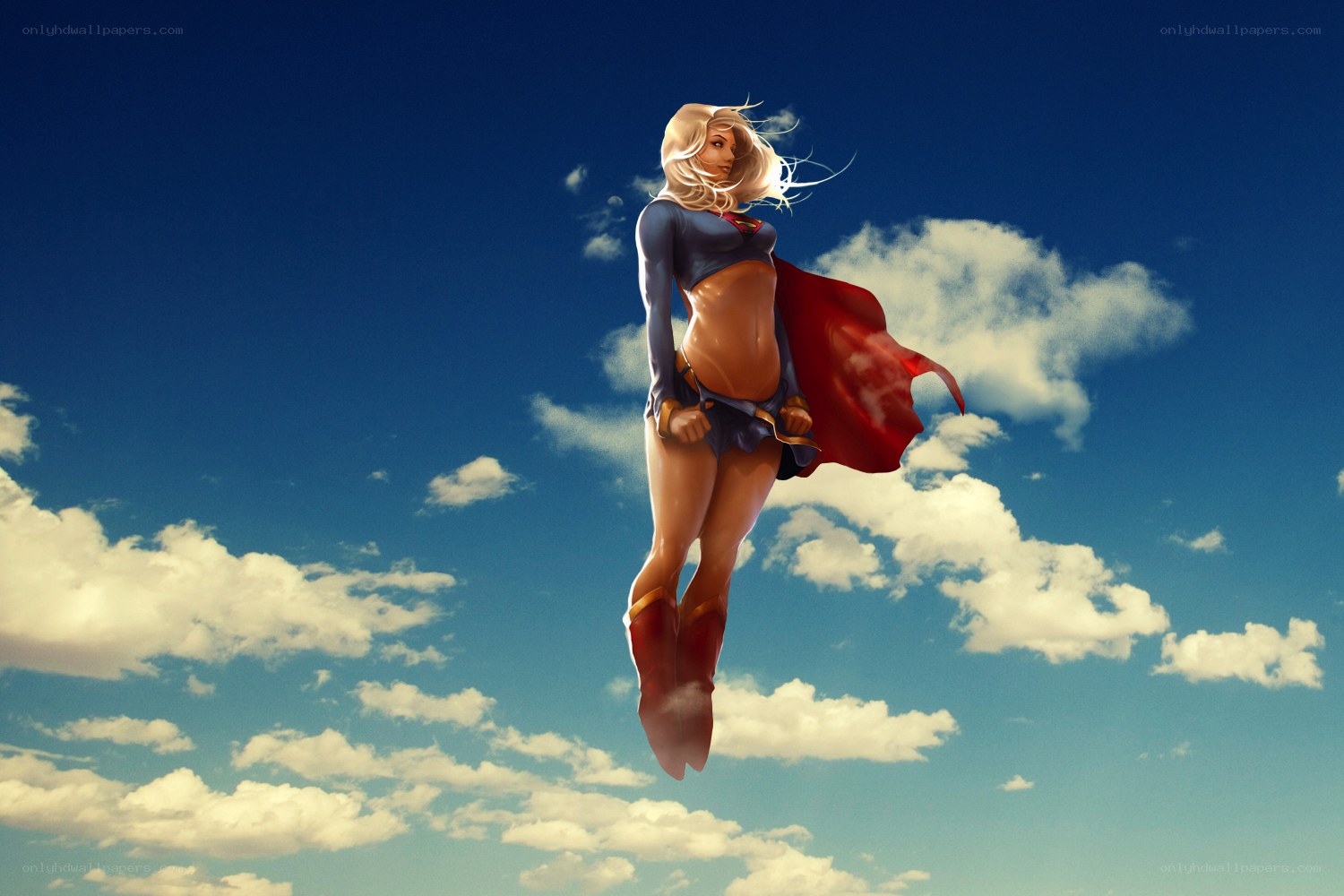 Superwoman flying in sky