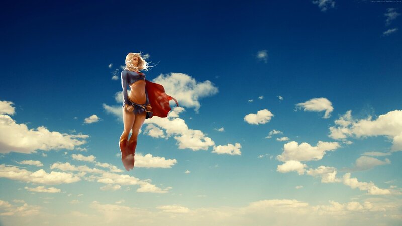 Superwoman flying in the sky