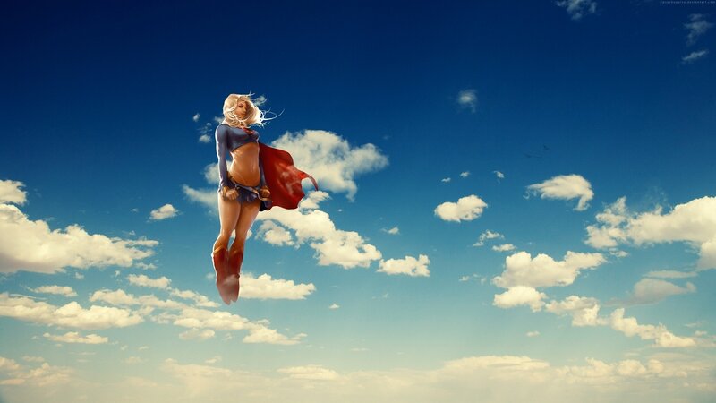 Superwoman flying in the sky