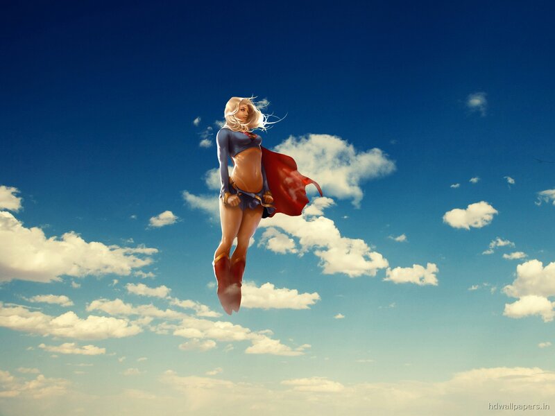 Superwoman flying in the sky