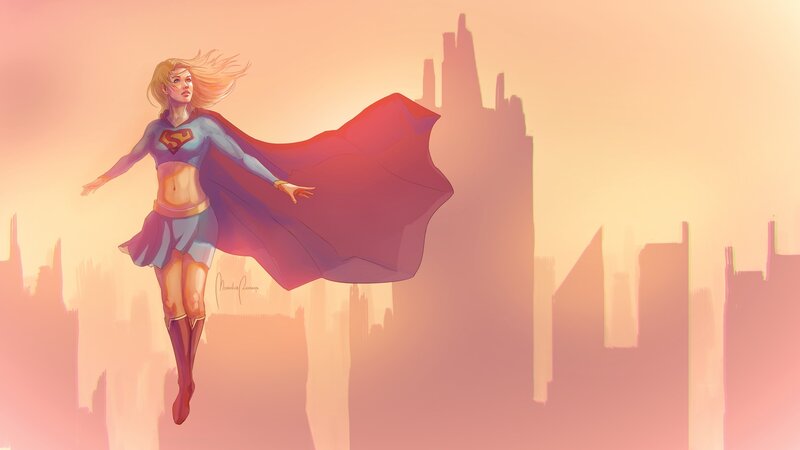 Superwoman Flying over City