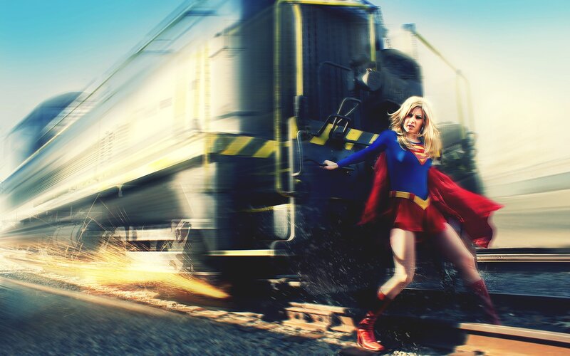Superwoman stops a speeding train