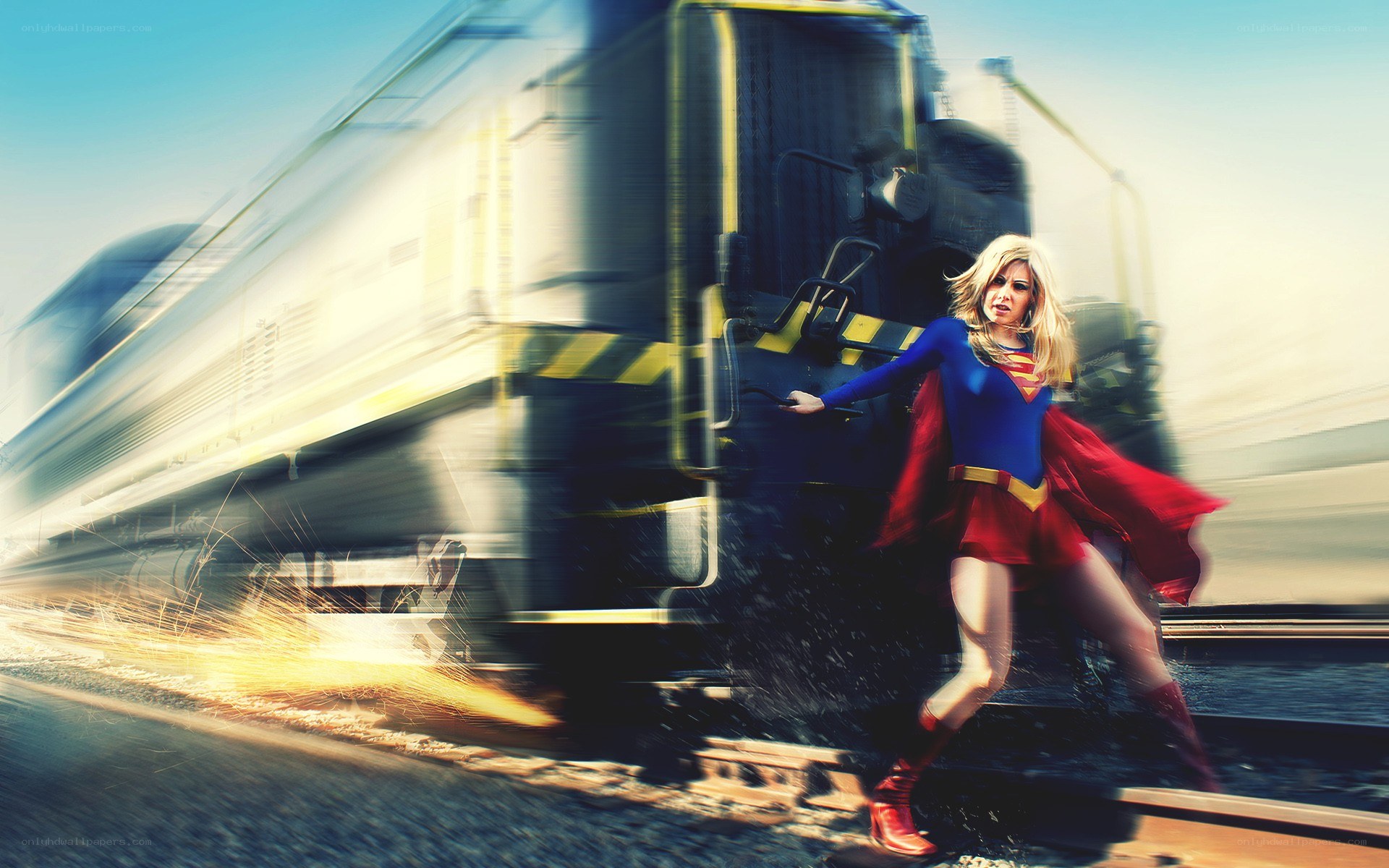 Superwoman stops a speeding train