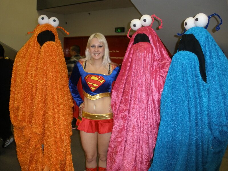 Superwoman with colorful creatures