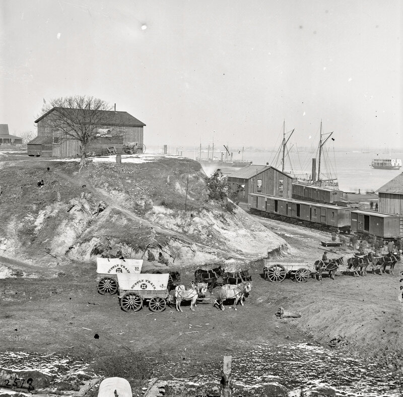 Supply train at a coastal depot